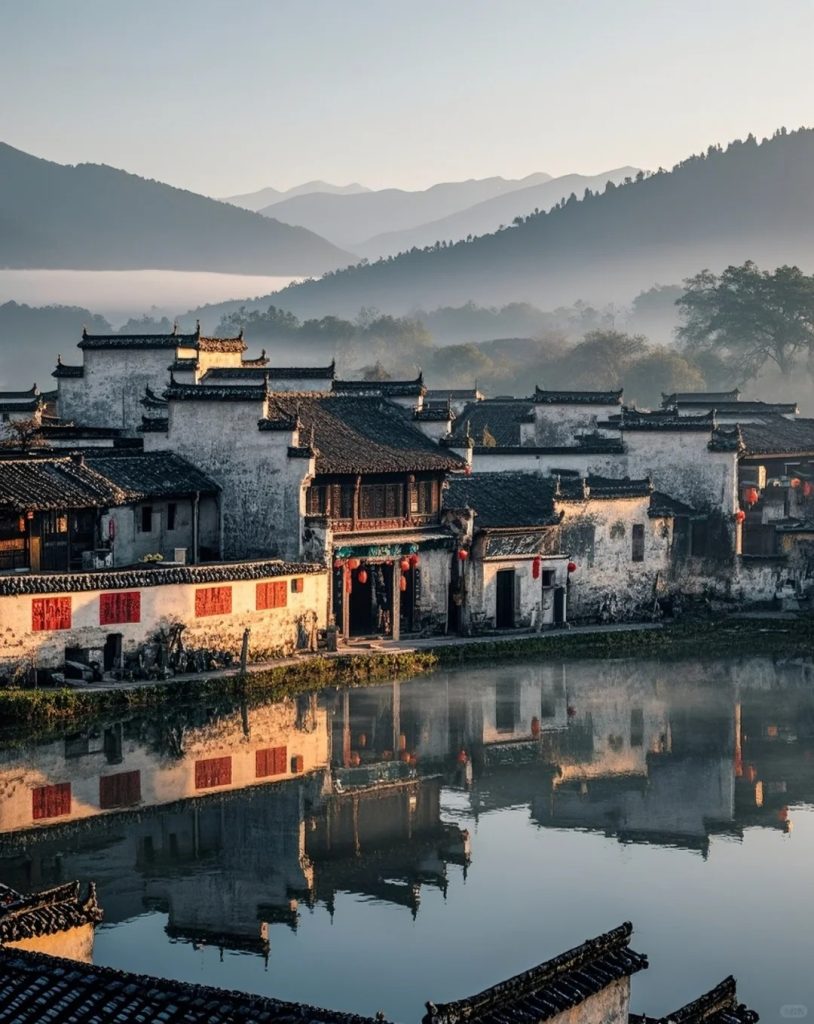 :A UNESCO World Heritage village near the base of Huangshan, famous for its traditional Huizhou-style architecture and reflective water scenes used in the film "Crouching Tiger, Hidden Dragon".