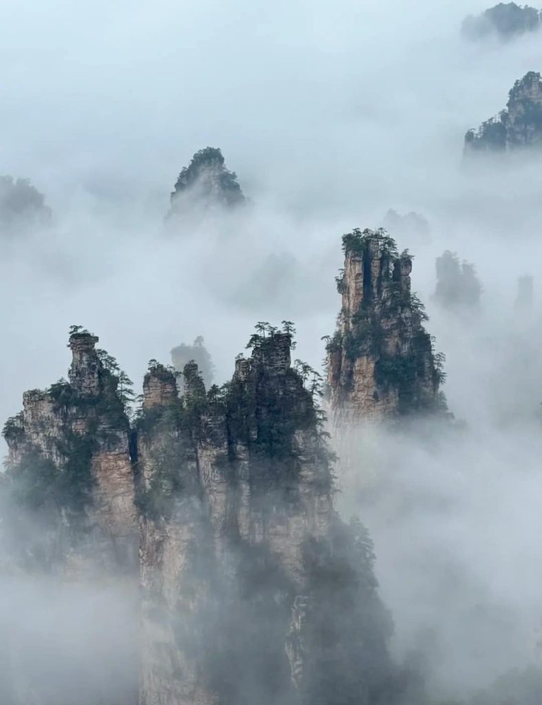 Misty Zhangjiajie Sandstone Pillars Misty sandstone pillars in Zhangjiajie National Forest Park, Hunan, China