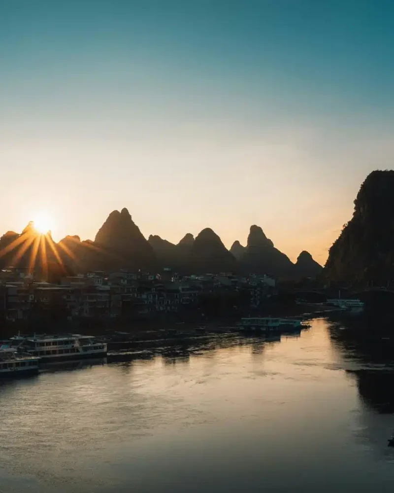 Li River and limestone peaks near Guilin