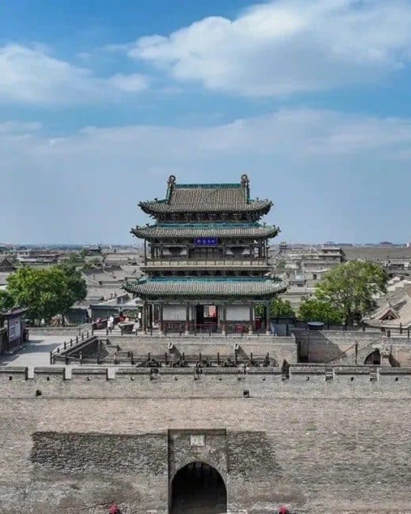 Historic city wall and gate tower at Pingyao Ancient City in Shanxi