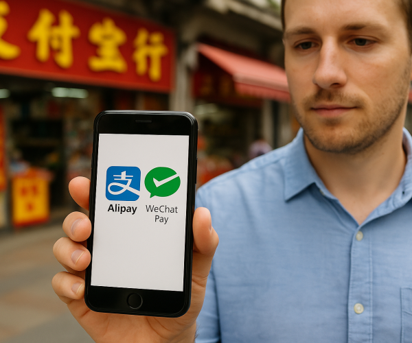 外国游客在中国使用支付宝和微信支付进行支付 - PandaPower 旅游博客