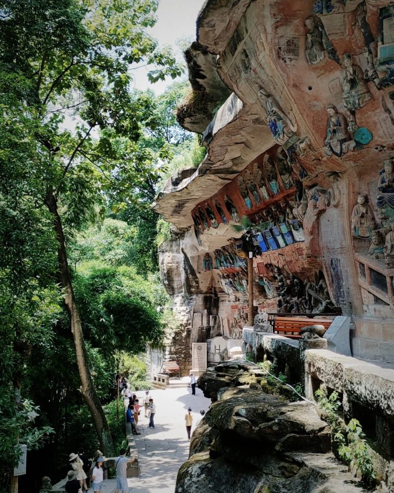 Ancient cliffside carvings at the Dazu Rock Carvings in Chongqing.