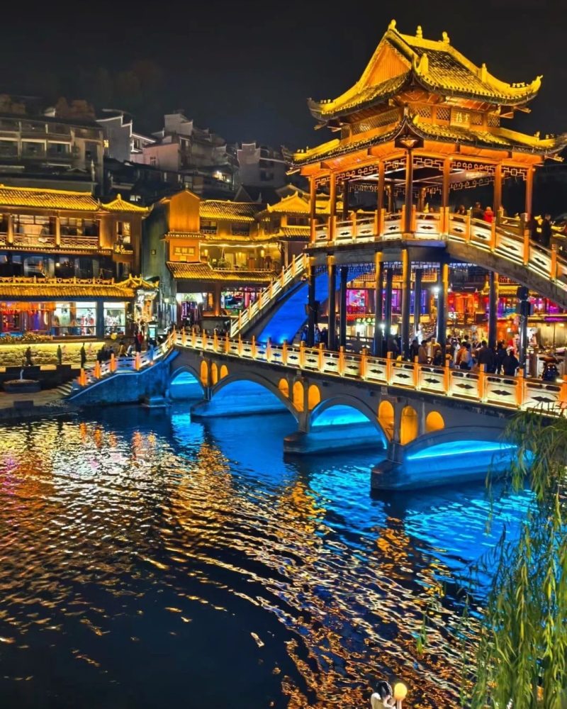 Fenghuang Ancient Town night view along the river
