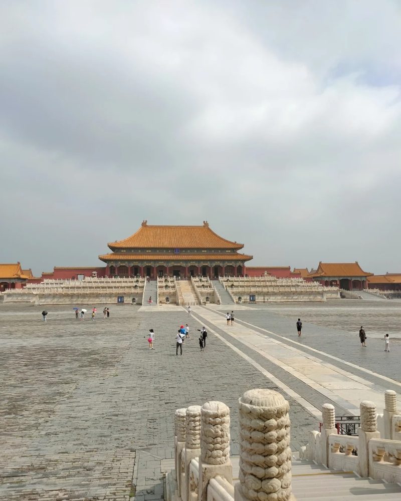 The grand courtyard and palace halls of the Forbidden City in Beijing.