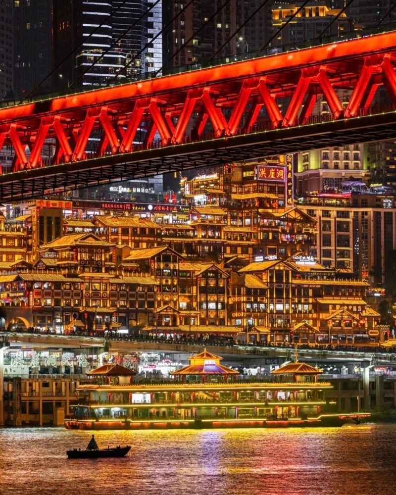 Hongyadong night view in Chongqing before the Yangtze cruise on a 30-day private China grand tour