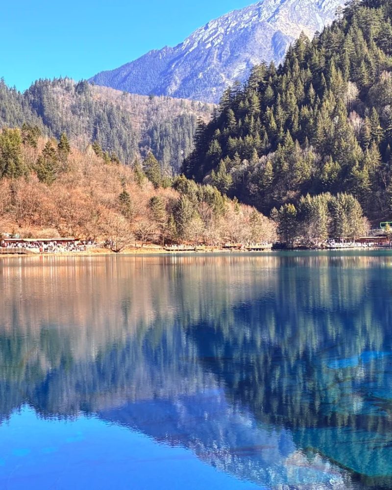 Blue lake reflections in Jiuzhaigou Valley on a private Sichuan tour