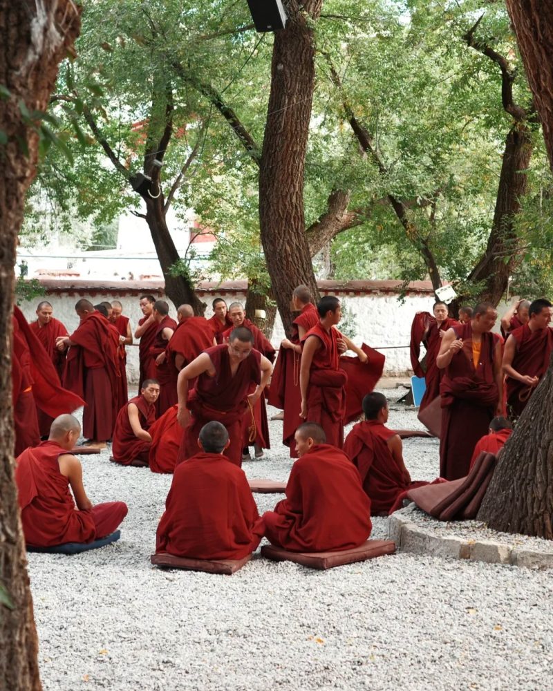 Monks gathering for debate at Sera Monastery in Lhasa