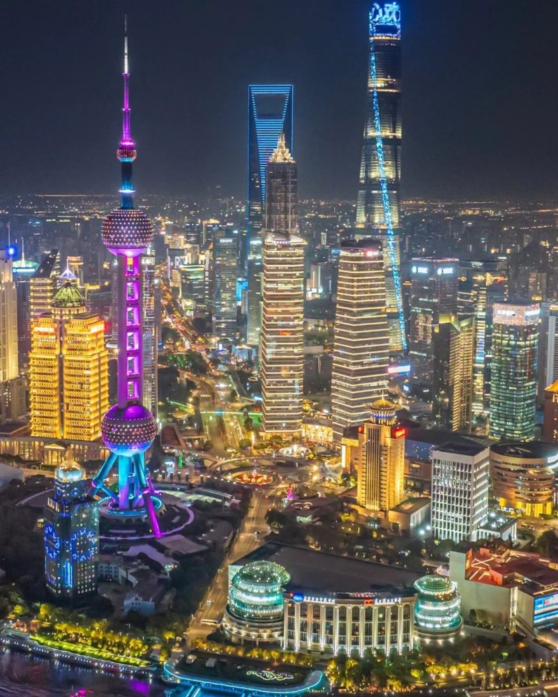 Shanghai Lujiazui skyline at night near the end of a 30-day private China grand tour