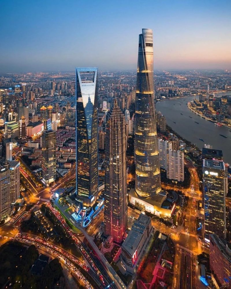 Shanghai skyline in Lujiazui including Shanghai Tower