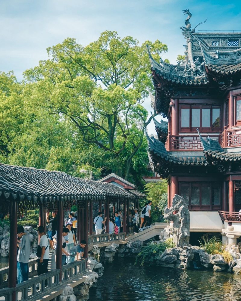 Yu Garden classical pavilion and covered walkway in Shanghai Old Town