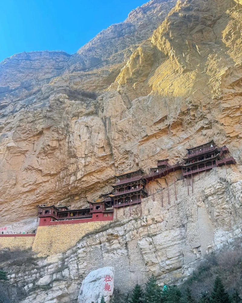 Hanging Temple built into a cliff near Datong in Shanxi