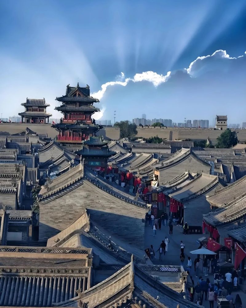 Historic rooftops and streets of Pingyao Ancient City in Shanxi