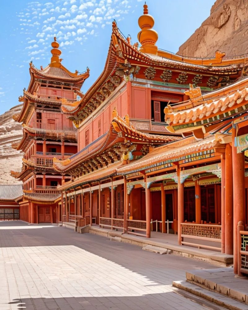 Ancient Buddhist temples of Dunhuang Mogao Caves along the Silk Road in Gansu, China