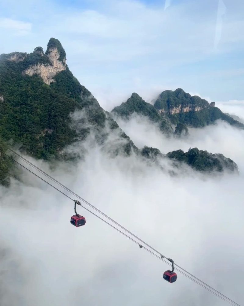Cable cars above the clouds at Tianmen Mountain in Zhangjiajie, China