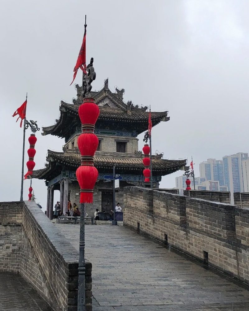 Ancient City Wall in Xi’an with traditional red lanterns, one of the best-preserved city walls in China