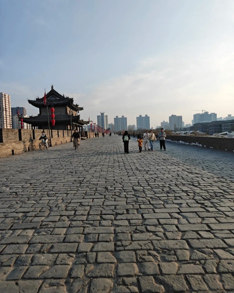 Visitors walking on the Ancient City Wall in Xi’an