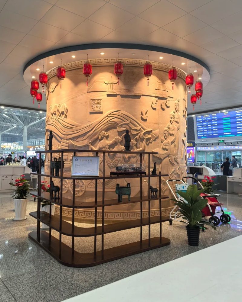 Silk Road themed relief sculpture inside Xi’an North Railway Station high-speed rail terminal