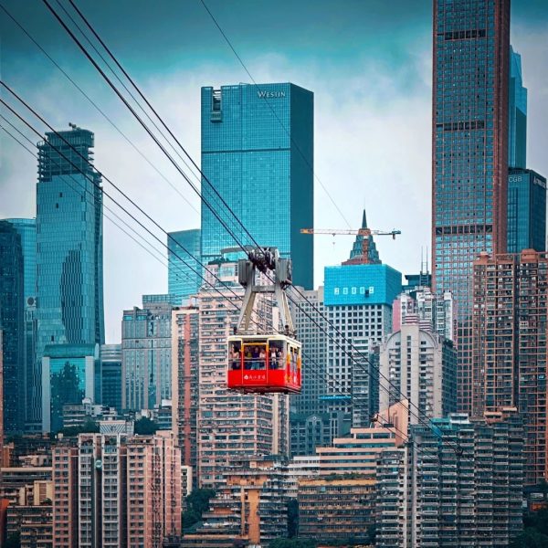 Yangtze River Cableway Over Chongqing Skyline