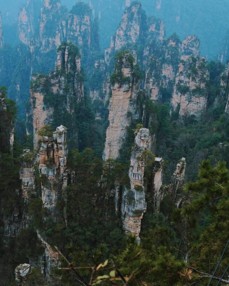 Sandstone pillars in Yuanjiajie, Zhangjiajie, China, known for the Avatar-like mountain scenery