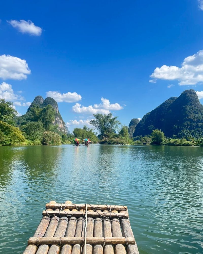 Yulong River bamboo rafting in Yangshuo for a family-friendly Guilin tour